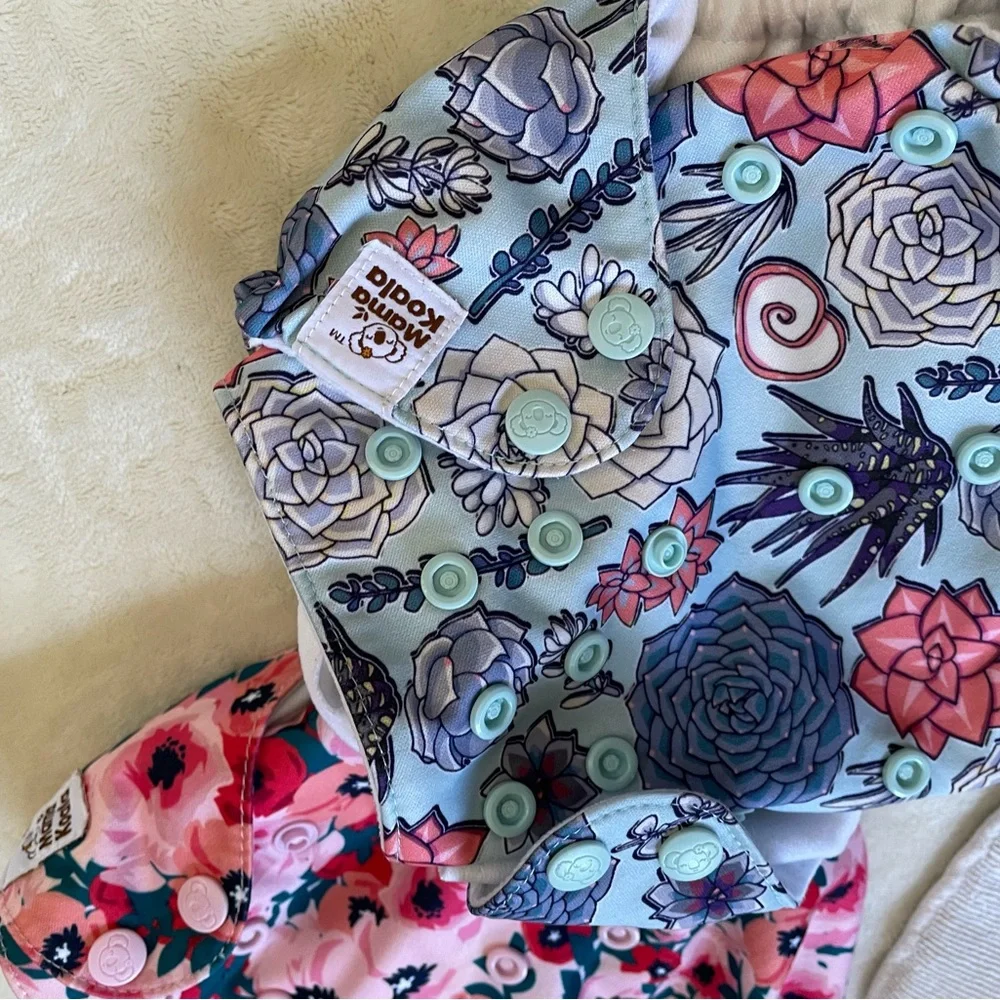 Mama Koala succulent bird floral flower cloth diaper covers and inserts set of 3